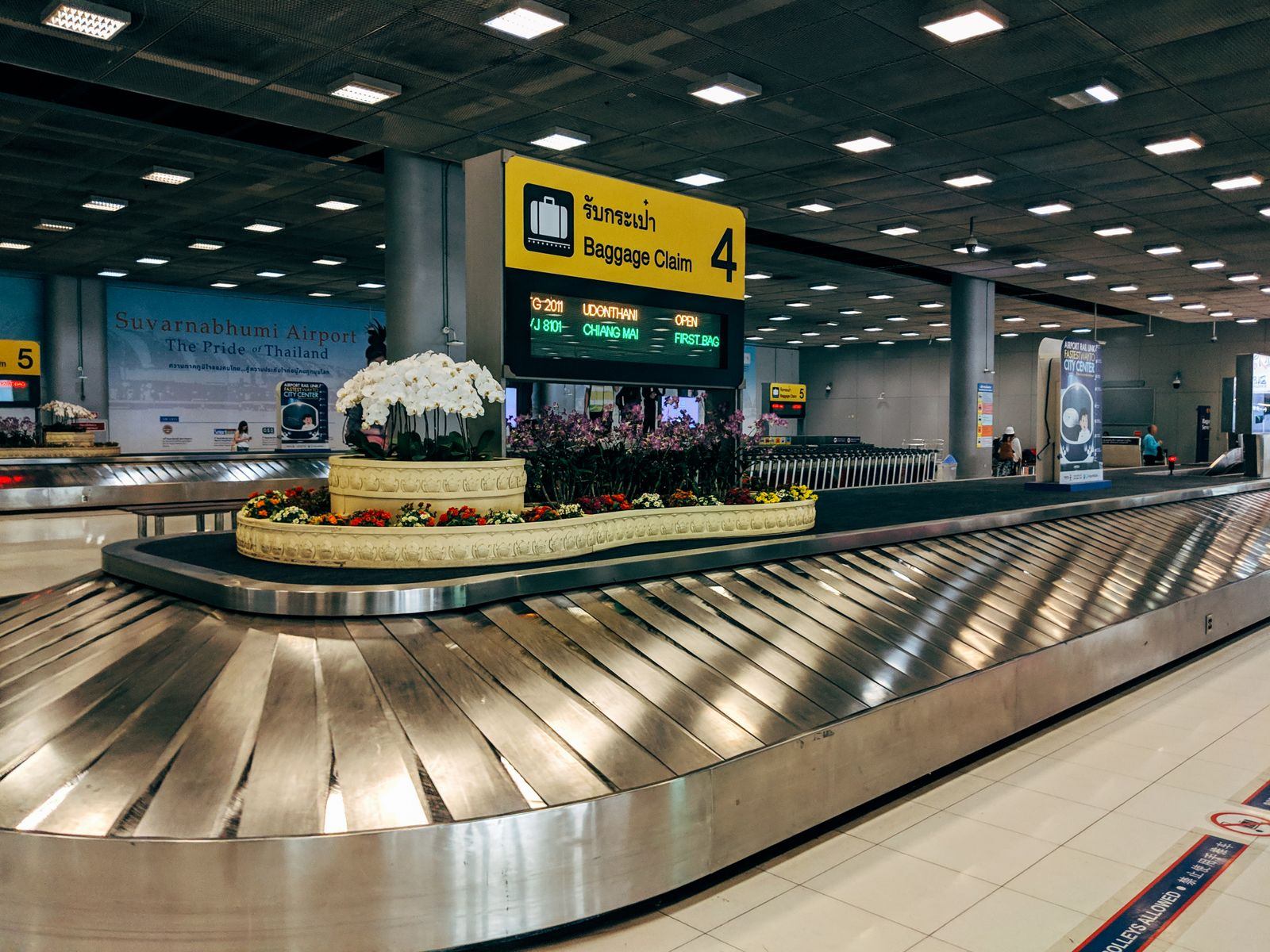 Baggage claim hall at an airport arrivals level